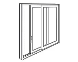 Line drawings of the three different types of Andersen® pass-through windows, including from the left, a Folding Pass-Through Window, MultiGlide Pass-Through Window, and Liftslide Pass-Through Window.