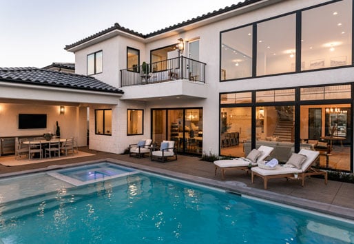 Modern Coastal Mediterranean home style. 100 Series casement, gliding, picture and transom windows; Black interiors & exteriors; Black hardware
